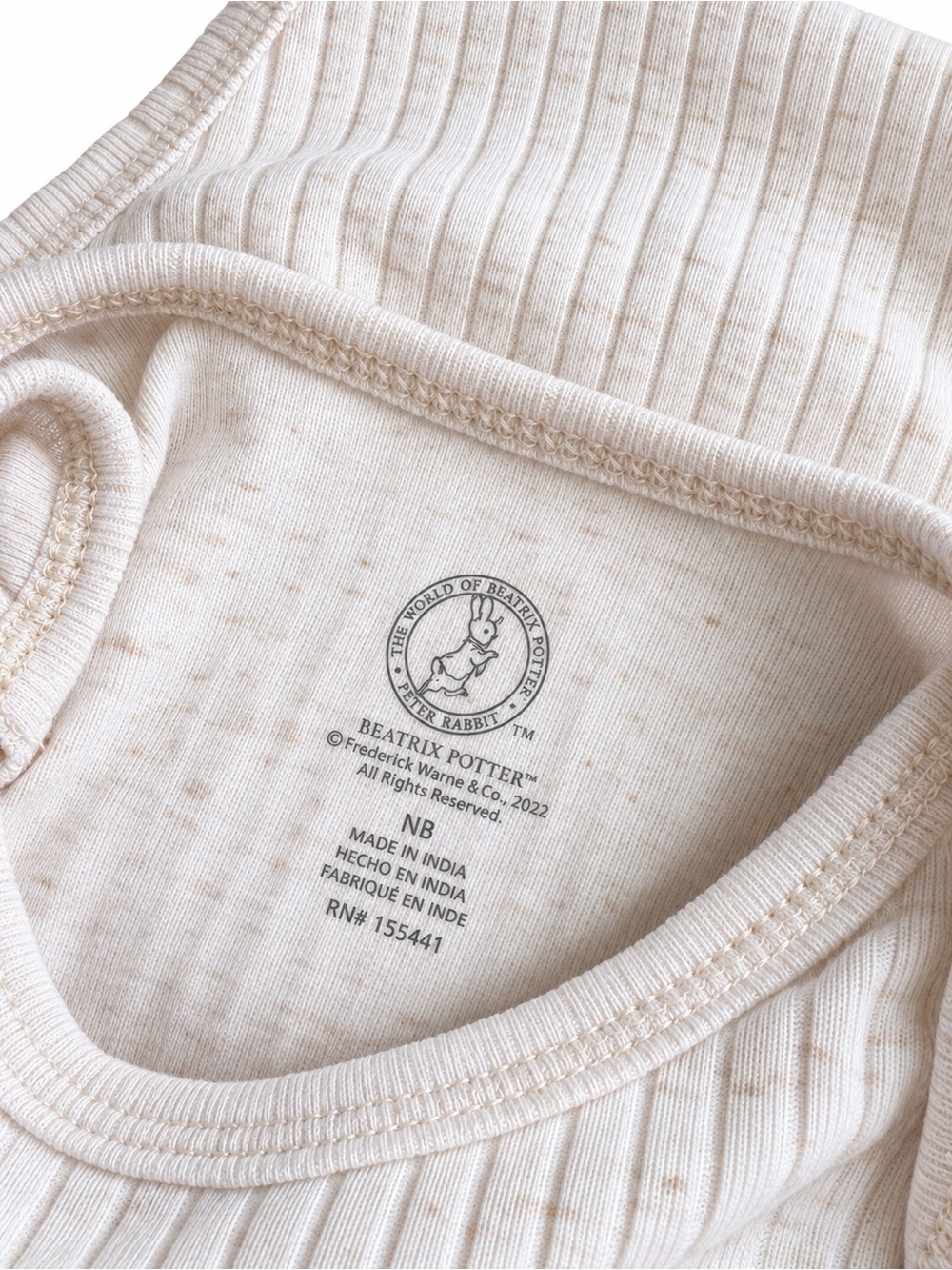 Peter Rabbit Cream Ribbed Baby Onesie with Embroidered Peter Rabbit - Picture 3 of 3